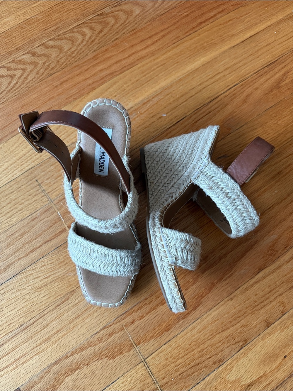 Steve Madden Cream and Brown Espadrille Wedge Sandals